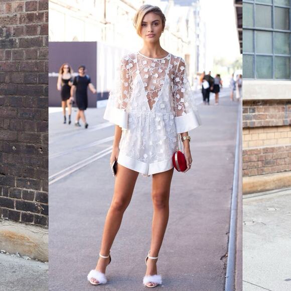 H&M White Sheer Floral Mini Romper Bridal 2 - Picture 1 of 6